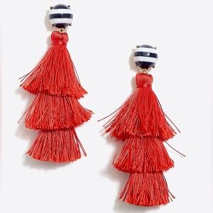 J. Crew Blue and White Striped and Solid Red Tassel Earrings